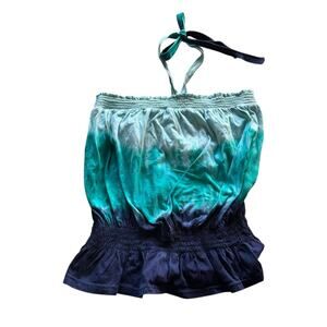 Womens Halter Crop Top Size Medium Blue Ombre Hippie Festival Summer Beach